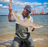 Team Vass Chest Waders Man in sea with smoothhound