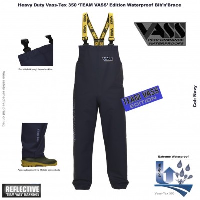 Team Vass 350 Unlined Waterproof Bib & Brace - Navy