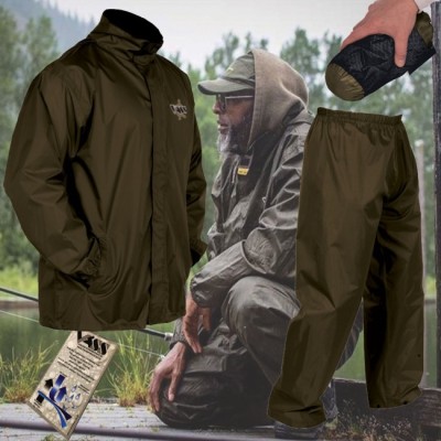 Vass-Tex Lightweight Waterproof Packaway Jacket & Trouser Set - Khaki